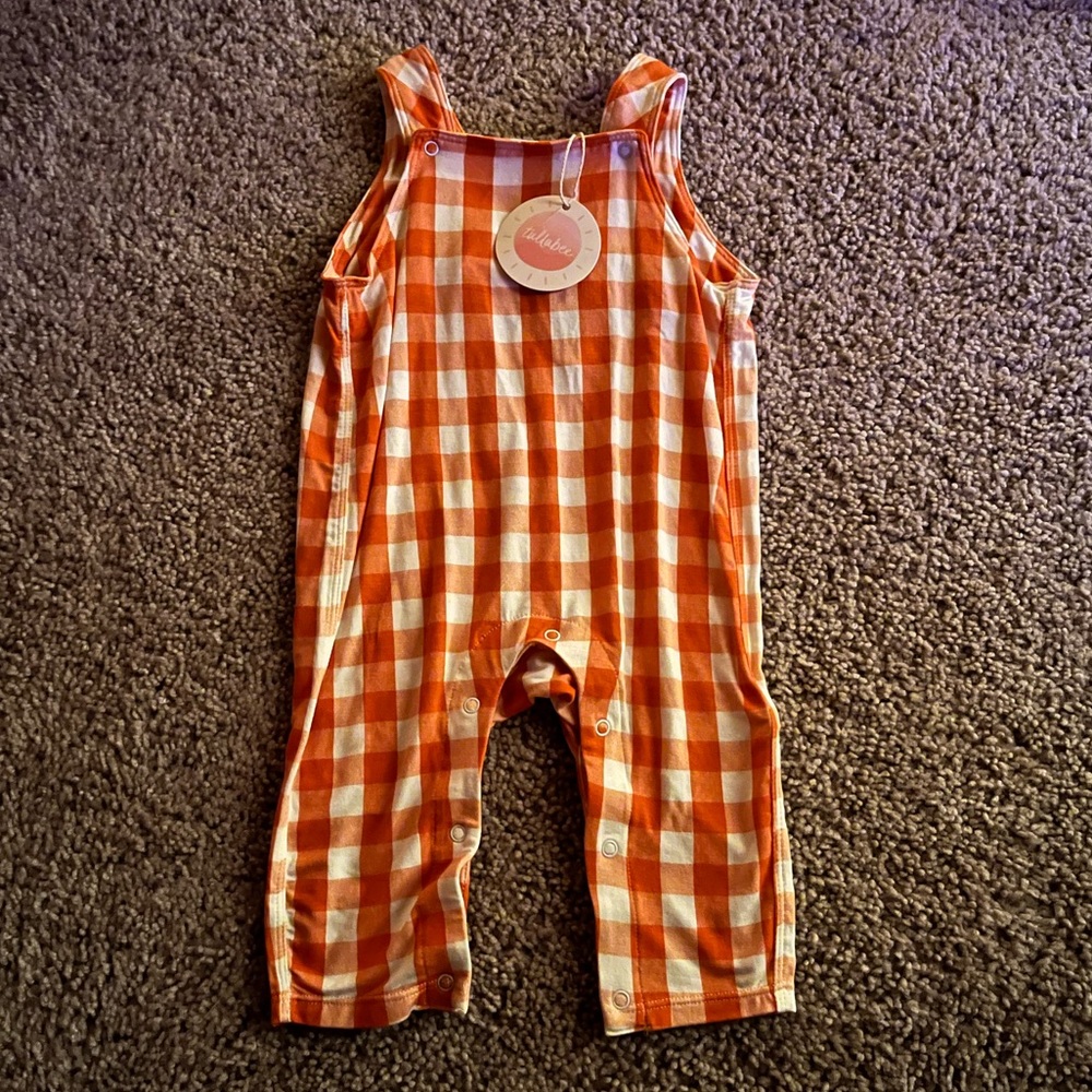 Tullabee/Angel Dear Orange & White Overalls 3-6 Months 95% Viscose from Bamboo